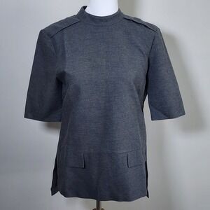 Zara Tunic Top Womens Medium Gray Mock Neck Faux Pockets Side Slits Office Work